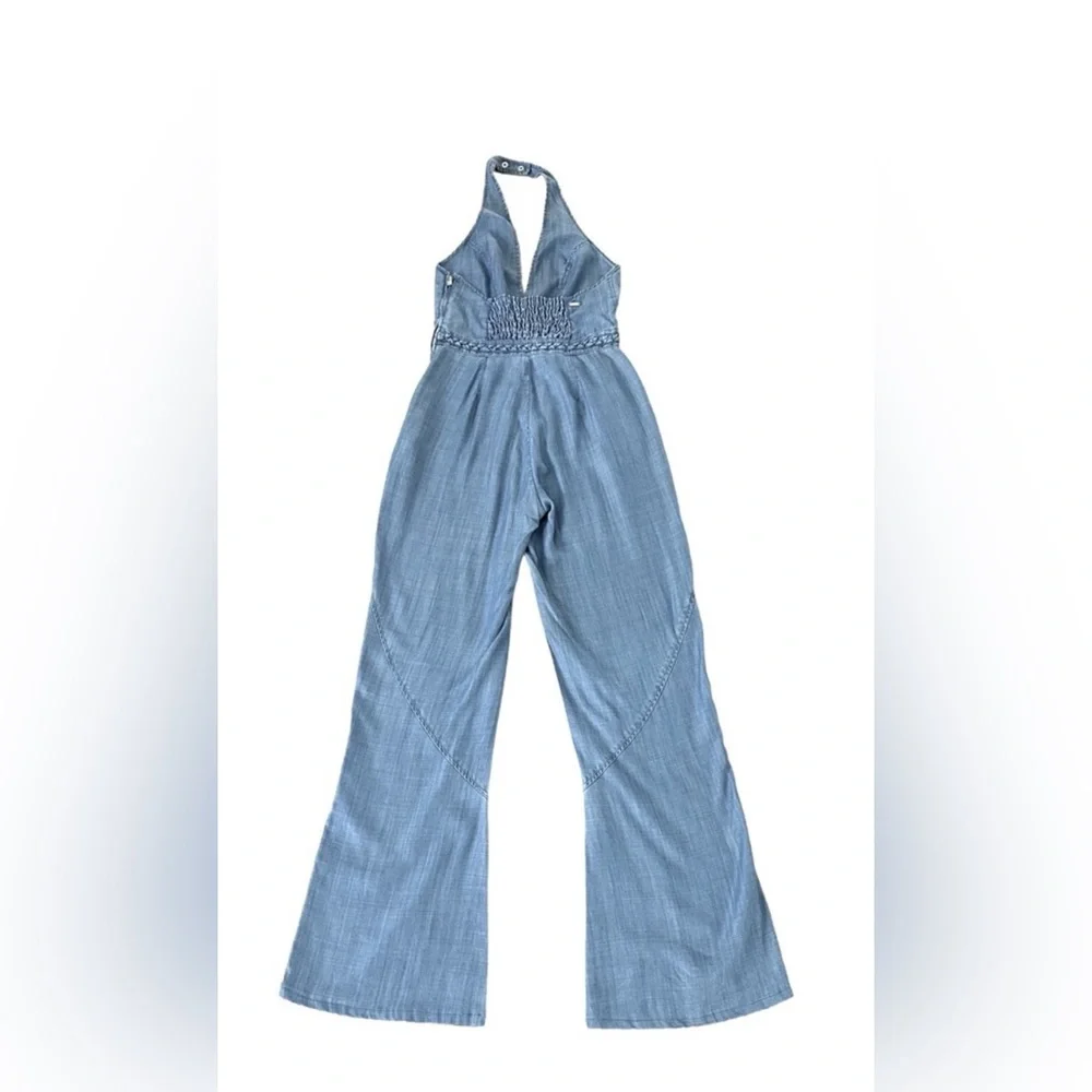 Women’s Guess Wide Leg Denim Halter Jumpsuit - Picture 4 of 16